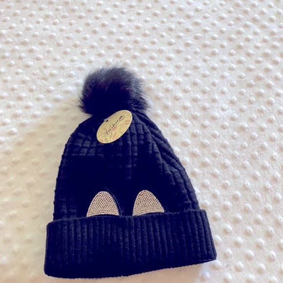 Pom Pom Beanie Hat with a Touch of Bling Black/OS - Picture 3 of 6